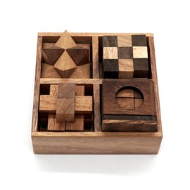 BSIRI Wooden Puzzle Box Set (4 Games) - Challenging Brain Teasers 3D Puzzles for Adults, Interlocking Games for IQ Test. Ideal for Rustic Patio Decor, Unique Gift for Christmas and Birthdays