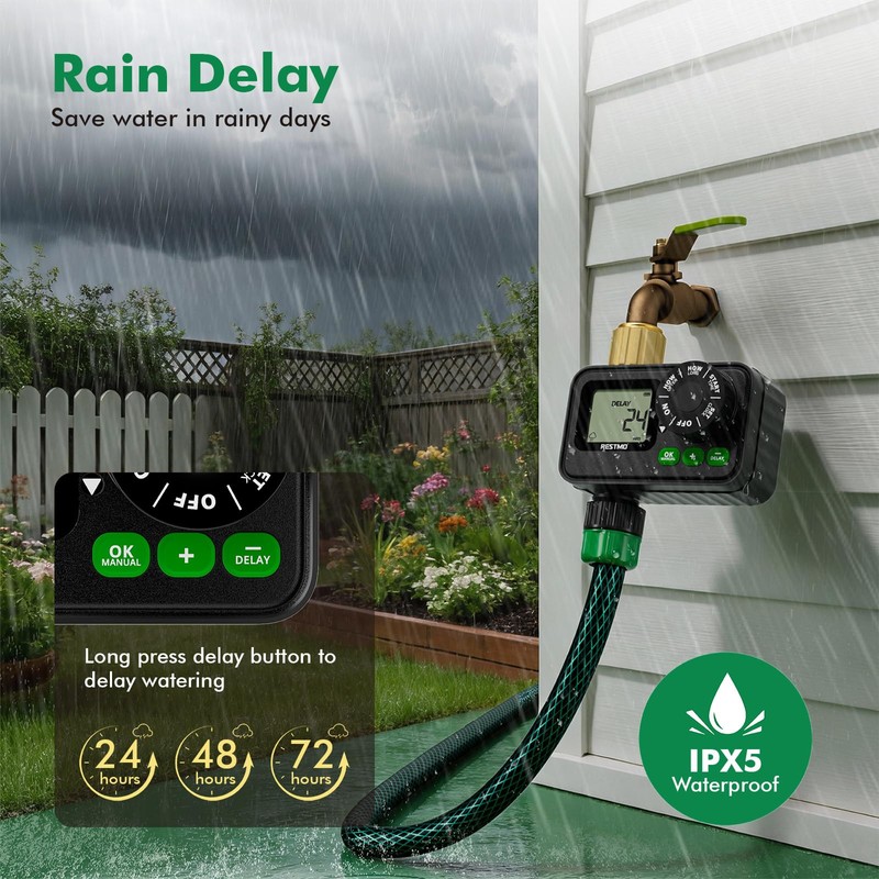 RESTMO Sprinkler Timer for Outdoor Hose Faucet, Up to 11h59m