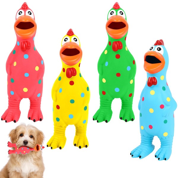 Suilung 4 Pcs Rubber Squeaky Chicken Dog Toys Latex Screaming