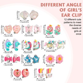 12 Pairs Kids Clip On Earrings for Girls, Rainbow Earrings for Kids, Unicorn Mermaid Flower Star Heart Princess Earrings No Pierced Clip on Jewelry Dress Up Earrings for Kids Girls