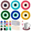WATINC Devil Eye Punch Needle Coaster Kit - 22Pcs Easy Art Work Decor Craft Supplies Kits for Beginners, DIY Set of 6 Pattern Tufted Rug Pads with Adhesive Felt Yarns Embroidery Hoop Instruction Gifts