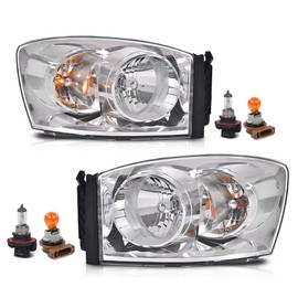 G-PLUS Headlights w/Bulbs Pair Compatible with Dodge Ram 1500 2006-2008/Fit Dodge Ram 2500 3500 2006-2009,Clear Lens Chrome Housing Clear Reflector Bumper Headlamps,faros delanteros Assembly