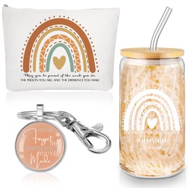 Yaomiao 3 Pcs Employee Appreciation Gift for Women Christmas Thank You 16 oz Glass Cup Makeup Bag Keychain for Teacher(Fresh)