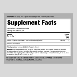 Piping Rock Vitamin K2 MK7 100mcg | 120 Softgels | Non-GMO, Gluten Free | by Piping Rock