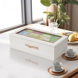 handrong Tea Box,Wood Tea Organizers and Storage,12 Compartments Teas Storage, Rustic Teabag Holder Organizer, Teas organizer for tea bags for Countertop Kitchen Cabinet Pantry