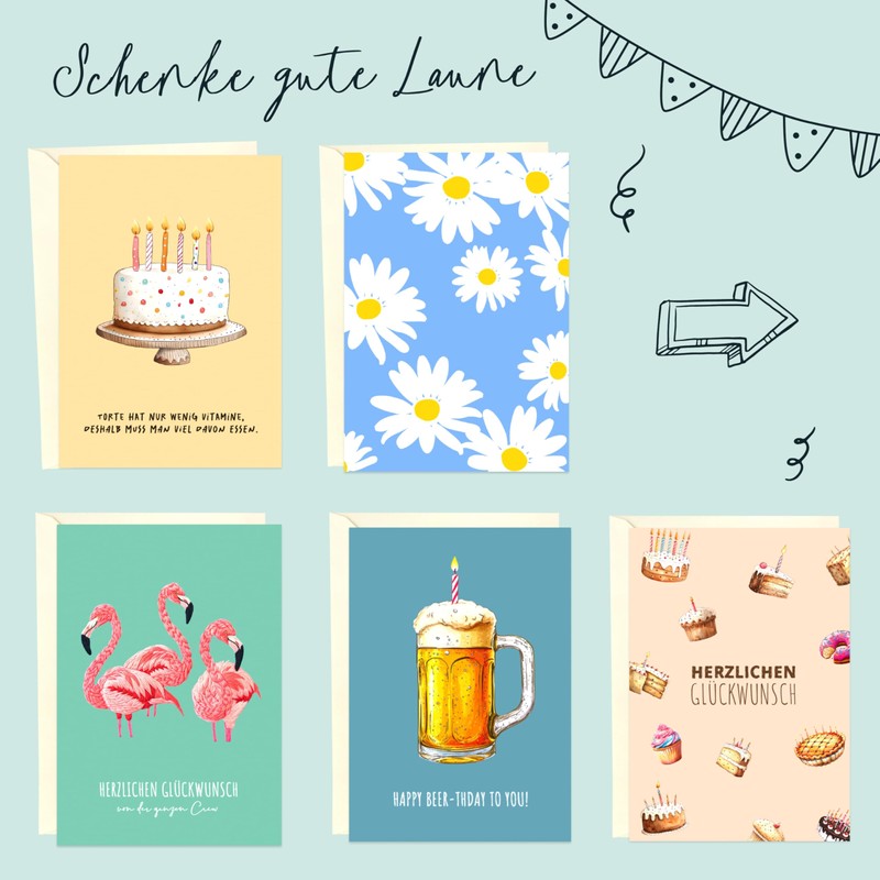 LOViLEE® 10 x postcards, greetings cards, party mix