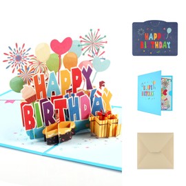 Pop-Up Karte Geburtstag Grußkarte,3D Geburtstagsgrusskarte,Happy Birthday Karte,Geburtstagskarten mit Umschlag und Notizkarte für Frau Mädchen Kinder Männlich Geschenk-Karte,15x15cm