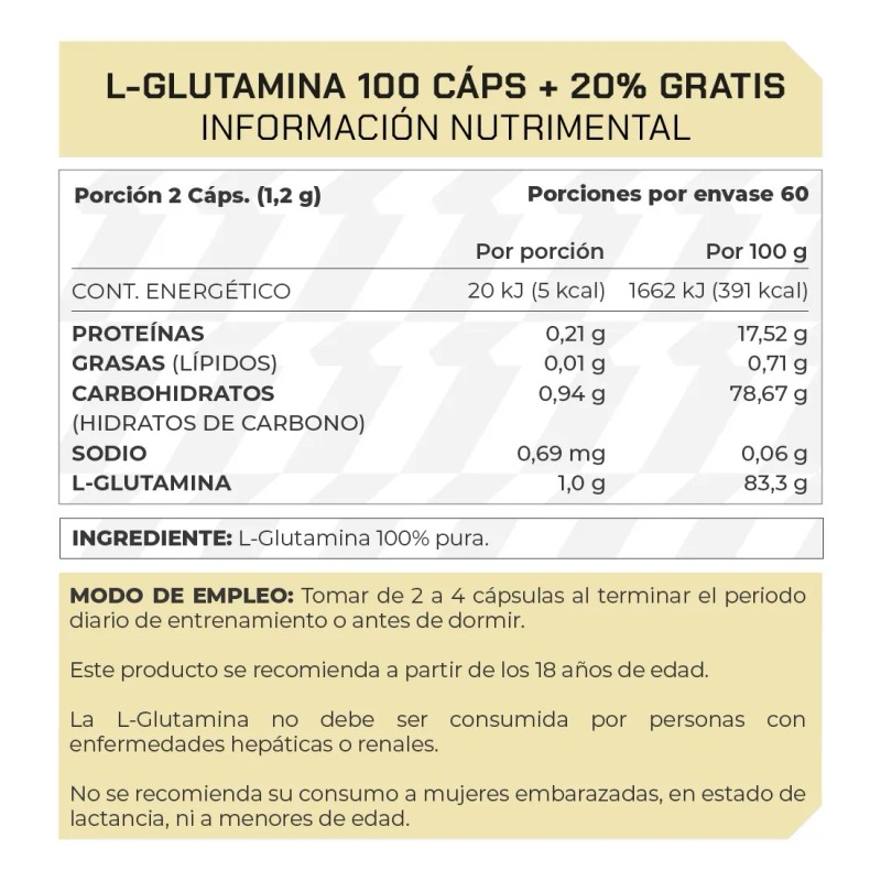 L-glutamina (100 Caps 20 Extra) Prowinner Sin Sabor