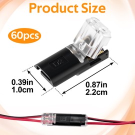 Winsyison 60pcs Double Wire Plug in Connector, Quick Clip Fasteners with Locking Buckle, Low-Voltage Wire Connector Snap on Blocks for 18-22AWG Cable LED Light Strip DIY Craft- Black