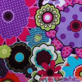 Brother Sister BonEful FABRIC FQ Cotton Quilt Bright Pink Purple Large Flower Hippie Polka Dot