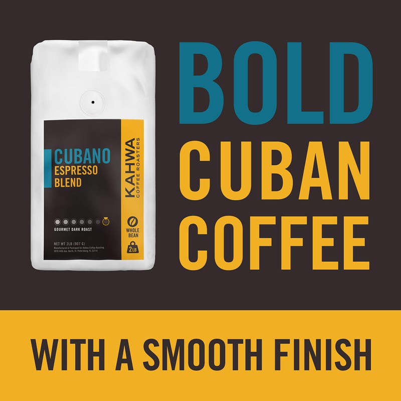 Kahwa Cuban Coffee Beans, Cubano Dark Roast Espresso Blend, Whole