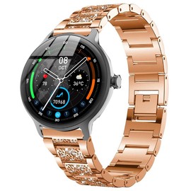 DR03, DR05, DR06 Smart Watches Bands, Women Jewelry Bling Diamond Metal Dressy Strap Adjustable Replacement Strap Accessories Sports Band Compatible with Yoever, KIBFLE, TOOBUR, DR03, DR05, DR06 Smart Watches (Rose Gold)
