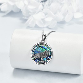 URONE Raven Necklace Sterling Silver Crow Celtic Knot Rune Pendant Viking Jewelry Gifts for Women Men, Sterling Silver, Abalone