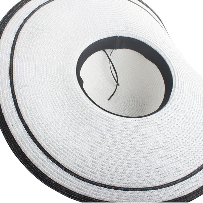 Women Striped Bow Wide Brim Oversized Sun Visor Summer Beach