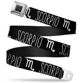 Buckle Down - Cinturón, Hombres, Zodiac Scorpio/Symbol Black/White, 20-36 Inches