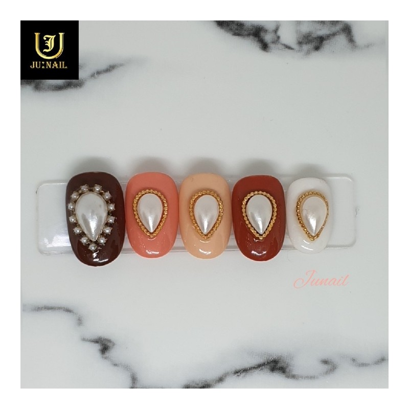 Waterdrop Pearl Handmade Nail Tips - Short Almond / 물방울진주