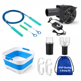 Complete CPAP Cleaning Kit with CPAP Hose Dryer, CPAP Dryer and Cleaning Supplies for 22 mm & 15 mm Tubing, CPAP Hose Cleaner Brush, Collapsible Wash Basin, and 2 Hooks (Ultra)