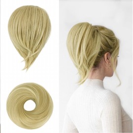 BARSDAR Hair Bun Ponytail Extension, Straight Synthetic Hairpiece Fully Short Ponytail Bun Extensions Hair Accessories Elastic Easy Scrunchie for Women
