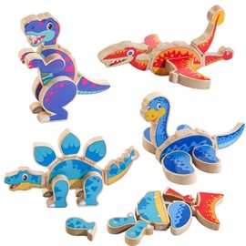 JugueteLand Magnetic Dinosaur Building Blocks, Wooden Dino Snap Blocks, STEM Take Apart Dinosaurs Playset, Montessori Fine Motor Skills Educational Learning Toy, Preschool Gift for 3 4 5 6 Years Kids