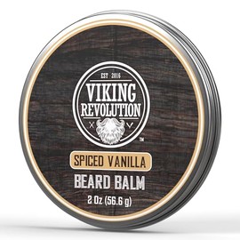 Viking Revolution- Bálsamo para barba con vainilla especiada - Manteca para barba con aceite de argán, suavizante de barba para hombres con aceite de jojoba - Hidratante para barba para hombres con ce