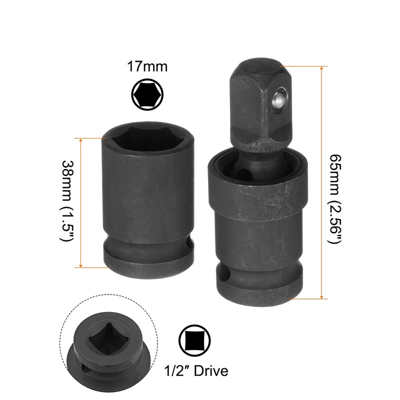 HARFINGTON 17mm Impact Shallow Socket 1/2" Drive CR-MO Steel with