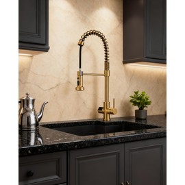 GICASA Kitchen Faucet with Temperature Digital Display, 304 Stainless Steel Kitchen Sink Faucets with Pull Down Sprayer and 3 Modes, 360 Rotatable Pull Out Kitchen Faucet, Brushed Gold