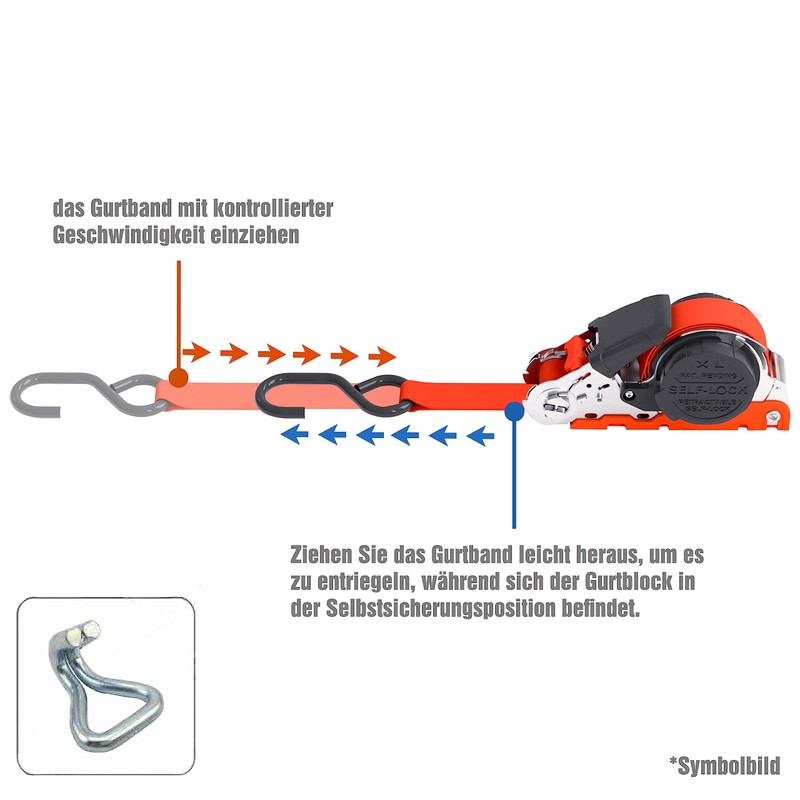 PETEX Automatic Ratchet Tie Down Strap Self-Reeling 1 Piece 5