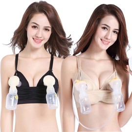 LOVELYBOBO 2 Pack Damen H?nde Frei Drahtlose Mutterschaft Doppelte Brust F¨¹tterung Pumppflege Lange BH Pflege Tank Top£¬M-XXL£¬(Schwarz+Beige)