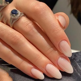 Nude Colour Gradient Artificial Fingernails for Sticking, 24 Pieces, Press On Nails, Almond, Full Cover False Nails, Elegant Artificial Nails for Women and Girls, Daily Use, Party