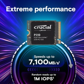 Crucial New 2024 P310 1TB PCIe Gen4 2230 NVMe M.2 SSD - Up to 7,100 MB/s - Uplevel Your Console - Internal Solid State Drive (PC) - CT1000P310SSD2​