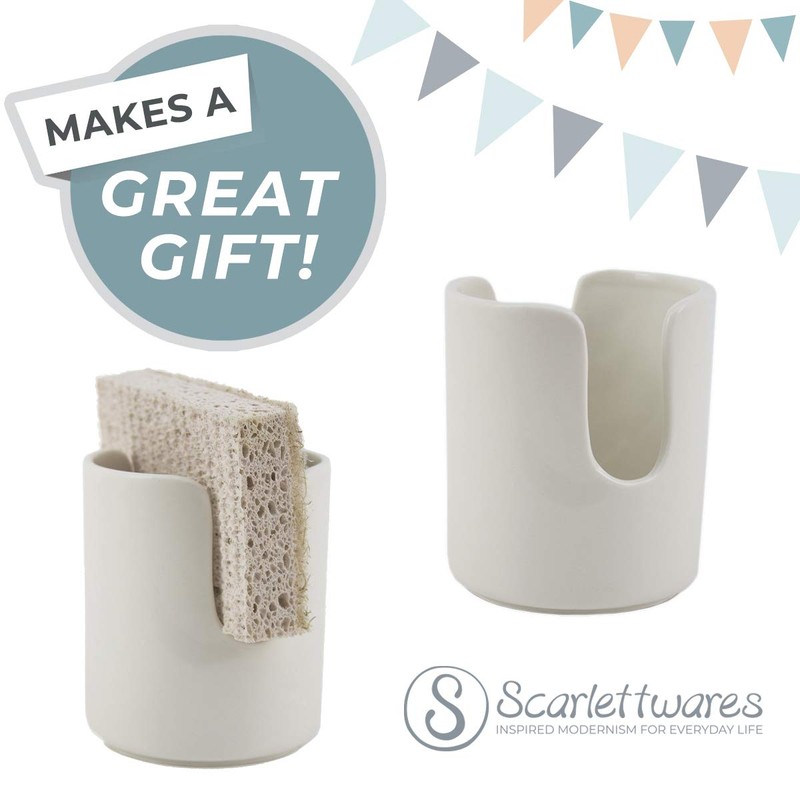 scarlettwares Ceramic Dish Sponge Holder for Kitchen Sink Dishwasher Safe