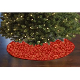 lovemyfabric 56" Round Tree Skirt for Christmas & Holiday Tree Decor / Snowflakes / Christmas Trees / Stars (Red, Brocade Stars)