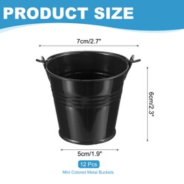 PATIKIL 2.7"x2.3" Small Metal Buckets with Handle, 12 Pcs Mini Galvanized Bucket Colorful Easter Buckets for Crafts Party Favors Decoration, Black