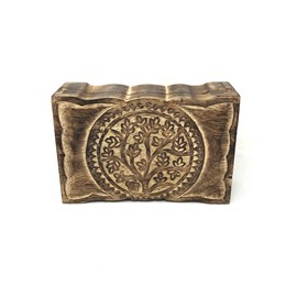 Vrinda® Hand-Carved Wooden Box - Decorative Treasure Chest Box - Tree of Life Pattern - Exquisite Storage Solution - Ideal for Jewellery, Watches, Others - Brown, 9X6 Inch