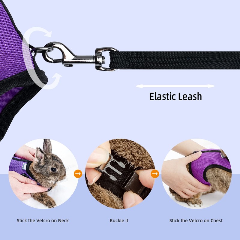 Niteangel Adjustable Soft Harness with Elastic Leash for Rabbits (M,