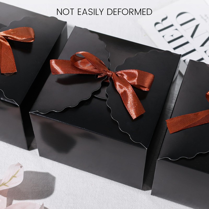 VGOODALL 10PCS Gift Candy Boxes, Black Treat Box with Ribbon