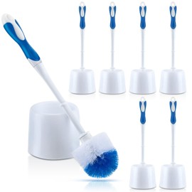 Tioncy 6 Pack 14.96 Inches Toilet Brush with Holder Toilet Bowl Brush and Caddy Set Stiff Bristles Scrubber for Bathroom Cleaning Supplies (Blue,White)