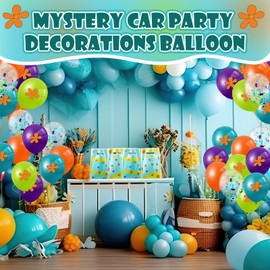 Civaner 63 Pcs Cartoon Dog Birthday Party Decorations 12 Inch Blue Orange Purple Green Latex Balloons Flower Print Transparent Balloons for Car Hippie or Dog Themed Birthday Party Supplies
