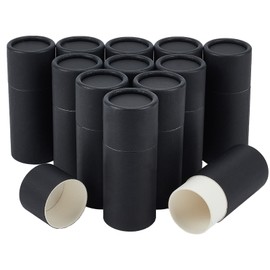 NICENEEDED 12 Pcs Black Paperboard Lip Balm Tubes, 50ML Refillable Paper Lipstick Tube, Round Cardboard Empty Lip Gloss Container Solid Perfume Tube Cosmetic Box for DIY