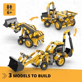 Engino: Creative Builder - 3-in-1 Backhoe Loader - Multimodel Vehicle Brick Set, Machinery Series, Snap Assembly, Engineer Construction, STEM, Kids 6+