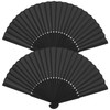 Leikedun 2 Pack Black Silk Fabric Hand Fans, Chinese Fan,