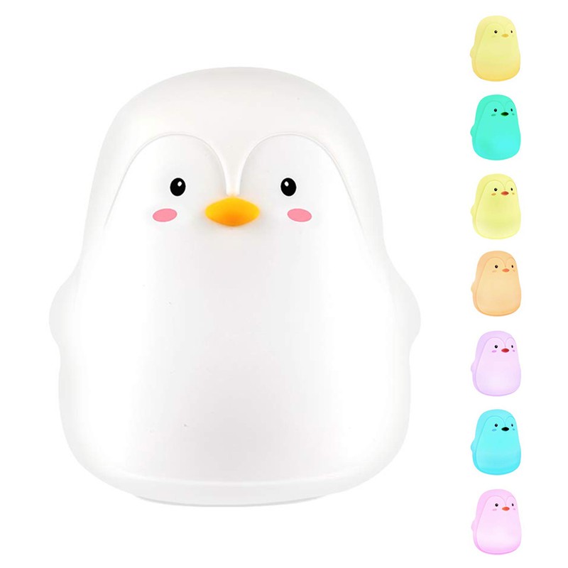 Soft Silicone Penguin Night Lights for Kids 7 Color LED
