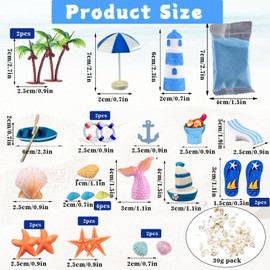 Pack of 29 Beach Micro Landscape, Miniature Decorative Beach Decoration, Mini Beach Decorations, Mini Beach Chair, Parasol, Beach Chair, Small Palm Tree, Summer Garden Decoration for DIY