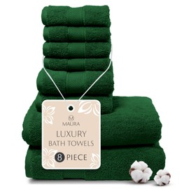 MAURA Hunter Green Bath Towel Set of 8 for Bathroom. Turkish Cotton Luxury Bath Towels. Extra Large, Thick, Plush & Soft. Hotel & Spa Quality - Dark Green