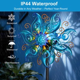 Solar Wind Spinners Outdoor - 13inch Metal Peacock Wind Spinner with Color-Changing Crackle Glass Ball & Led Lights, Kinetic Windmill for Yard, Garden Decor for Women