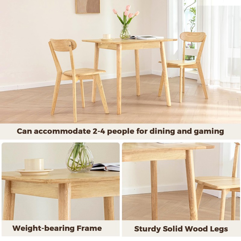 DELAVIN 29.5" Solid Wood Dining Table, Square Kitchen Desk, Modern