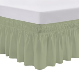 SGI King Bed Skirt 12 Inch Drop Wrap Around Bed Skirt with Adjustable Elastic Belt- No Heavy Mattress Lifting- Fade-Wrinkle Resistant Bedskirt Sage