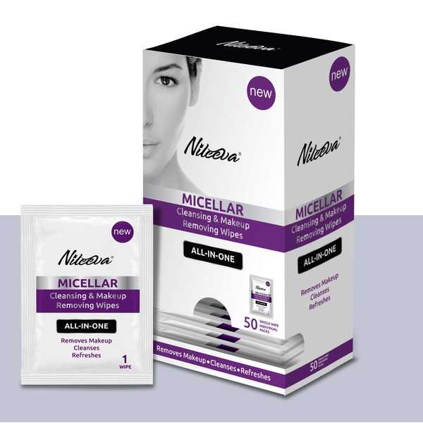 Nileeva Face Makeup Remover I Makeup Cleansing Wipes For Home, Travel or Hotels, Makeup Retail I SINGLE WIPES I Easy Dispensing Box For Hotels (50 Wipes)