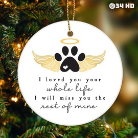 34HD Gifts for Christmas, Dog Memorial Christmas Ornament Ceramic 2-Side Printed, Memorial for Men Women, Christmas Hanging Decorations