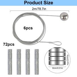 Photo Rope, Pack of 6 Photo Wire Ropes, Adjustable Photo Wire Rope 2 m x 1.5 mm with 72 Button Magnets Photo Wire with Magnets Magnetic Rope for Hanging Photo Postcards